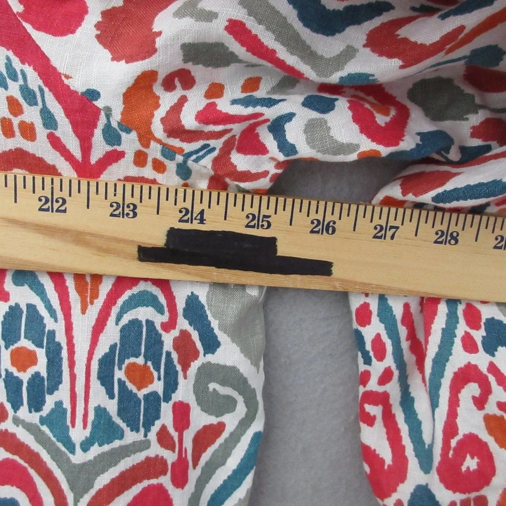 Boden Top Ikat Linen Balloon Puff Sleeve Boho Colorful Boho Coastal Peasant
